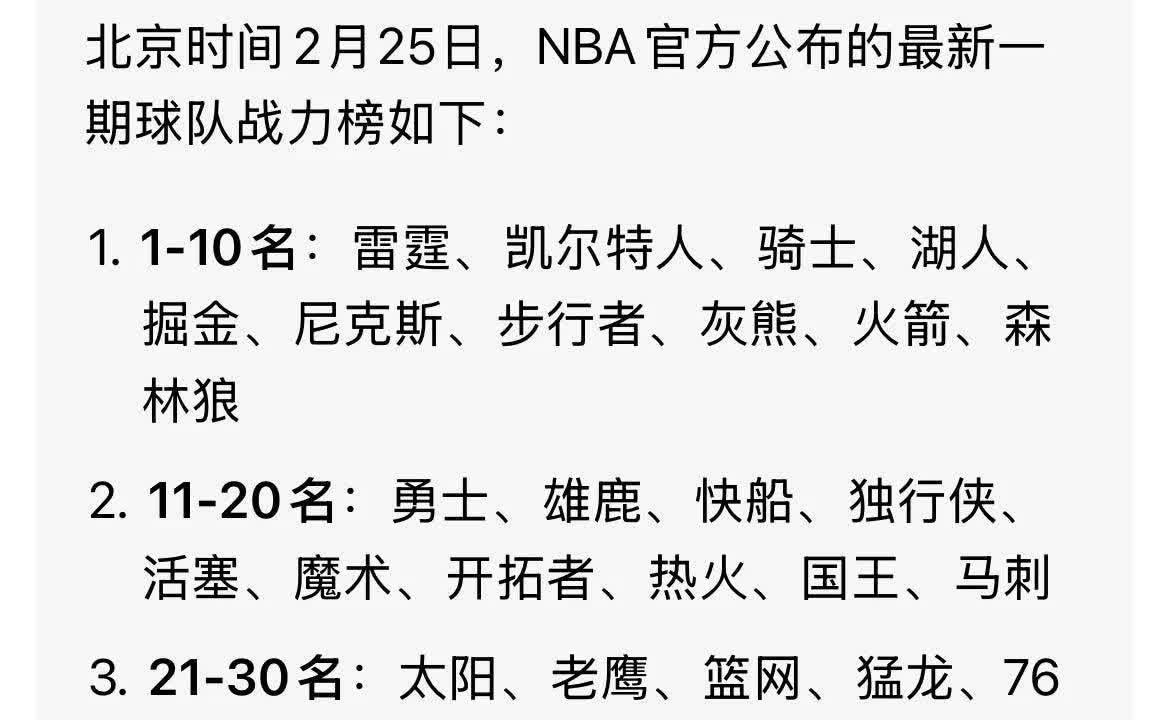 包含战力排名：本赛季最具统治力的五大球队的词条